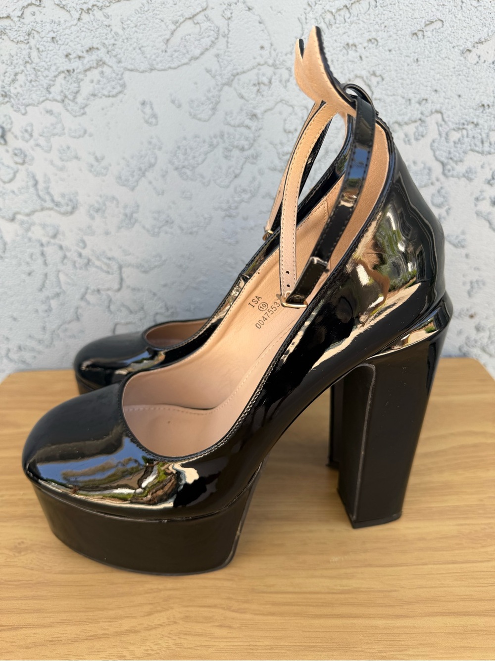 So Me Black Patent Platform Ankle Strap Mary Jane Heels 10